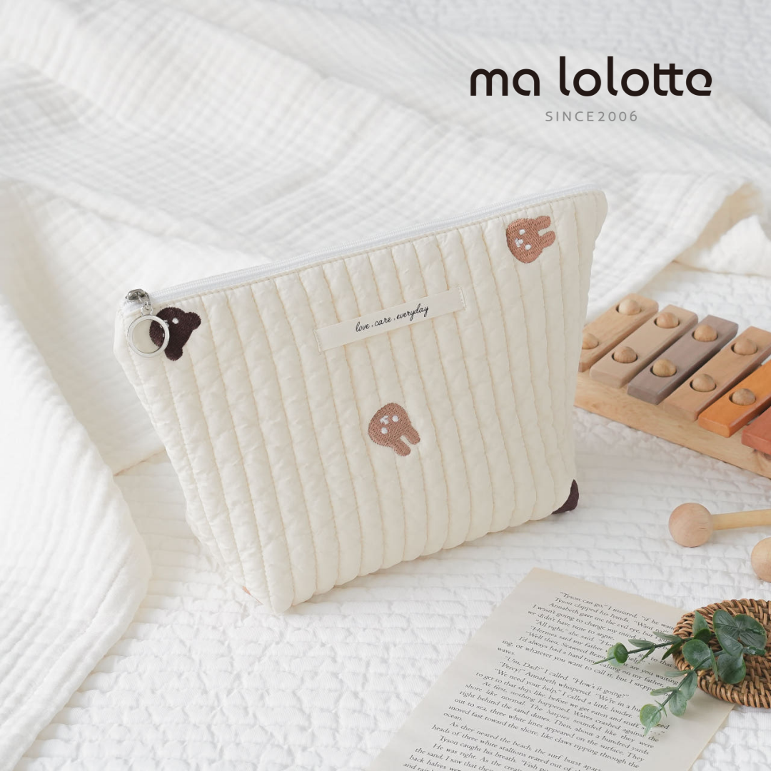 마롤로뜨 누빔면 아기 기저귀 화장품 파우치 아이보리 S 21x13