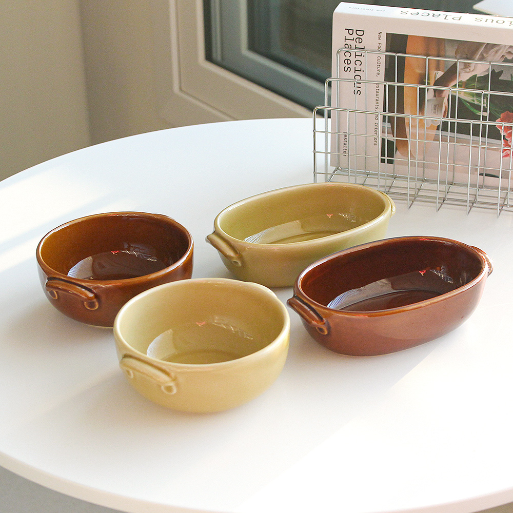 양손 원형 오븐 그라탕기 스튜볼 파스타접시 일본 도자기 그릇 4종 - 상품 이미지