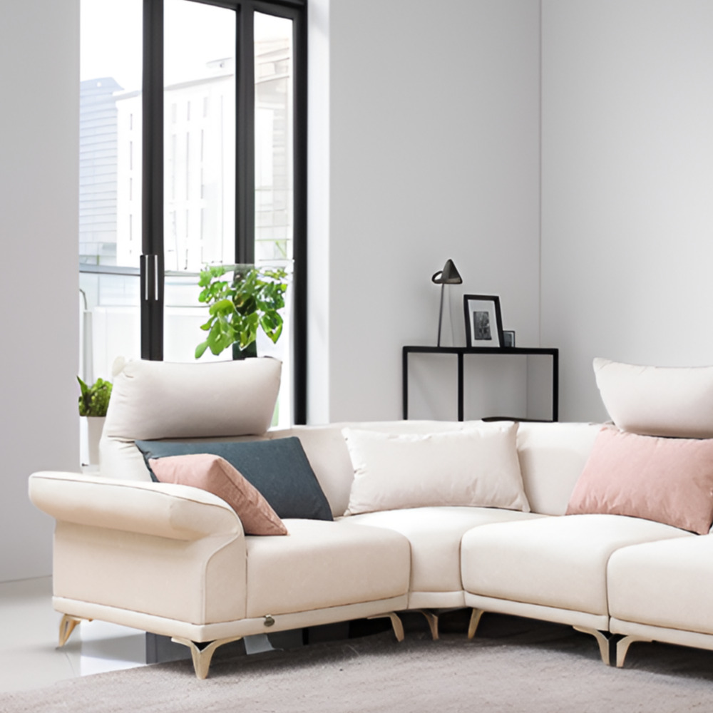 희 코너형소파 다이닝쇼파 라운드 모듈형소파 조야소파 거실모듈 스툴미포함, 베이지, 6인용