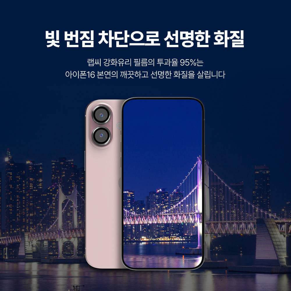 랩씨 카메라 렌즈 보호 강화유리 필름 빛번짐 방지 메탈링 홀로그램 아이폰16, 2매입 이미지 6