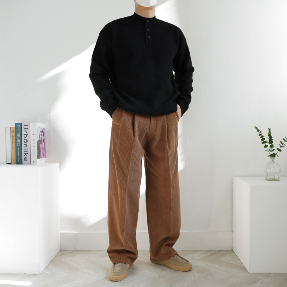 남자 코듀로이 투턱 매직 밴드 시크릿밴딩 골덴 와이드 슬랙스 팬츠 4color - 상세 이미지 2