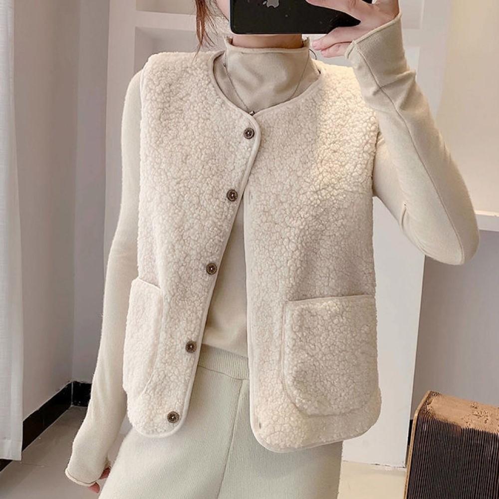 여성 단추 양털 뽀글이 조끼 3color 4size 여자 후리스 퍼 포켓 베스트 - 상품 이미지