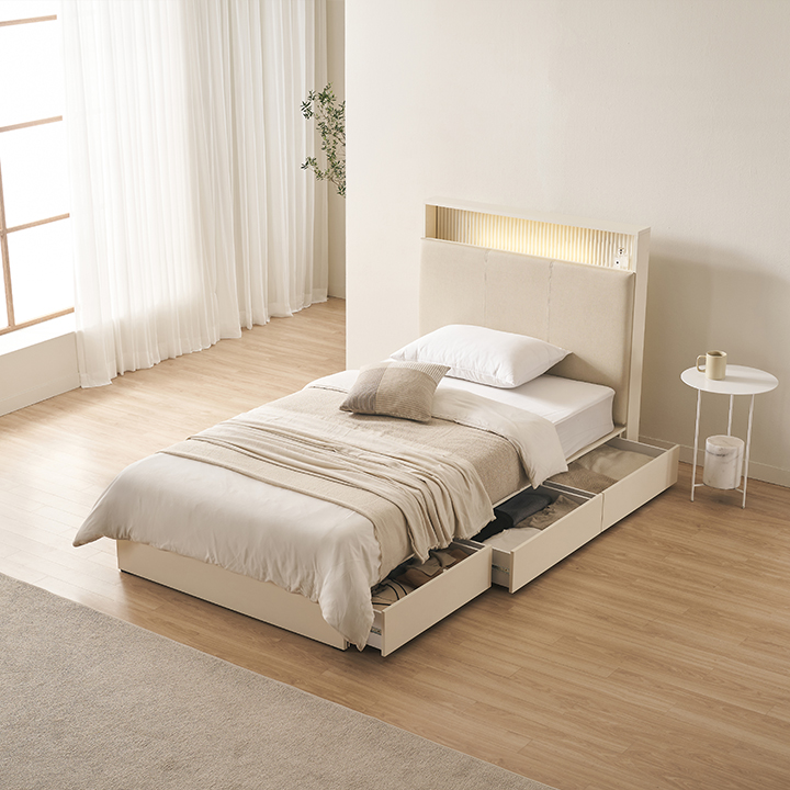 삼익가구 펠리트 템바 아트월 가죽헤드 LED 수납 호텔 침대 SS 매트제외