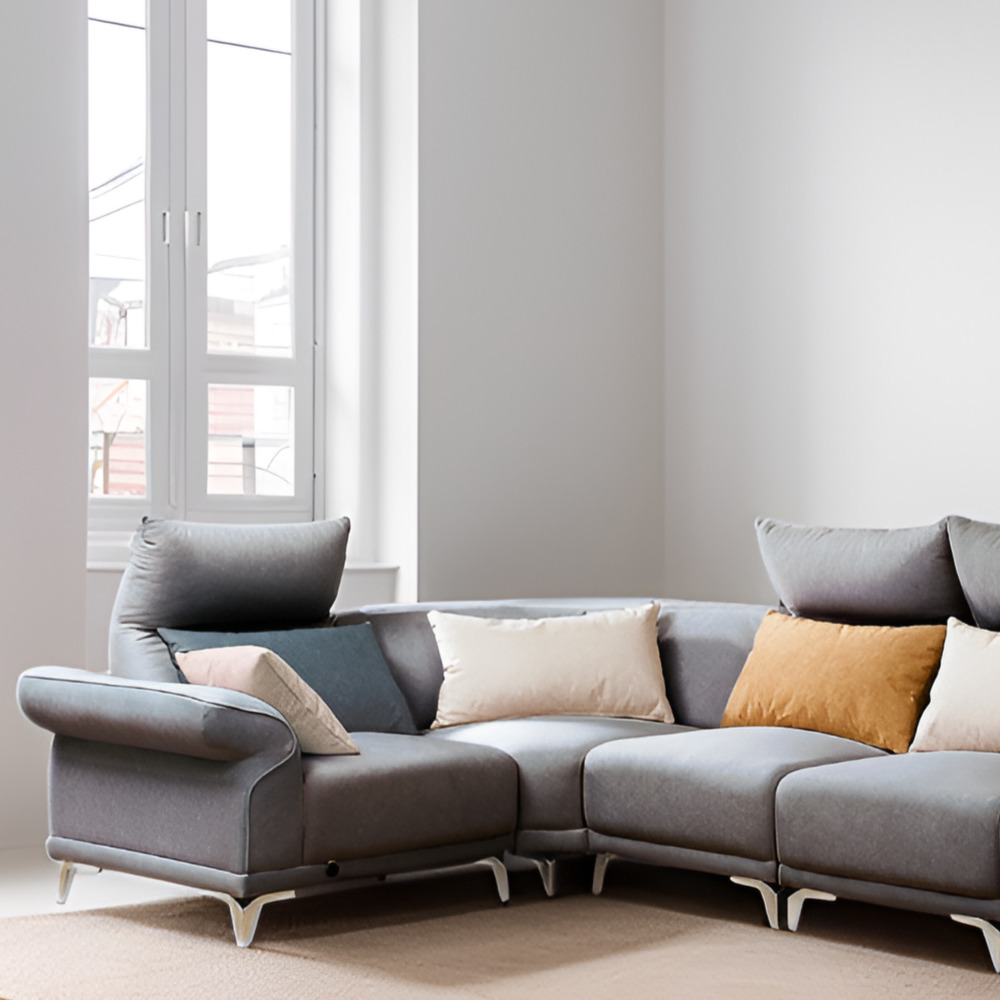 희 코너형소파 다이닝쇼파 라운드 모듈형소파 조야소파 거실모듈 스툴미포함, 그레이, 4인용