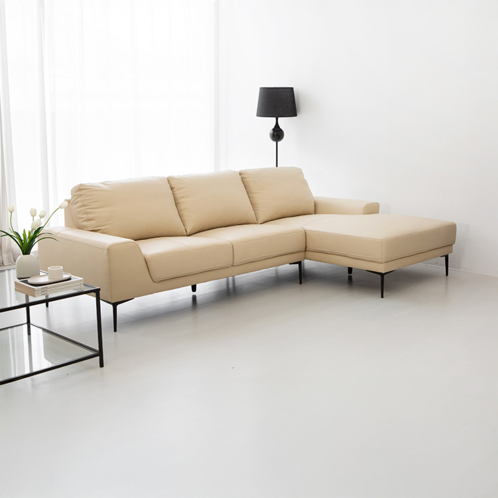 BERINO 4인 가죽소파 카우치형 바닐라