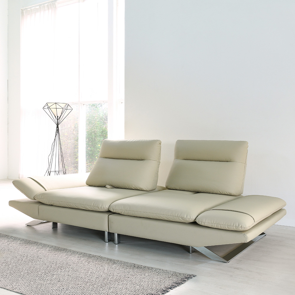 스코나 브레스 실리콘레더 가죽 좌방석 확장 스윙 소파 스툴미포함, 베이지, 3인용