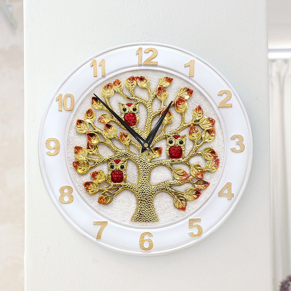 골드도금 돈나무 부엉이 벽시계 벽걸이 인테리어 거실 집들이 사무실 개업 선물