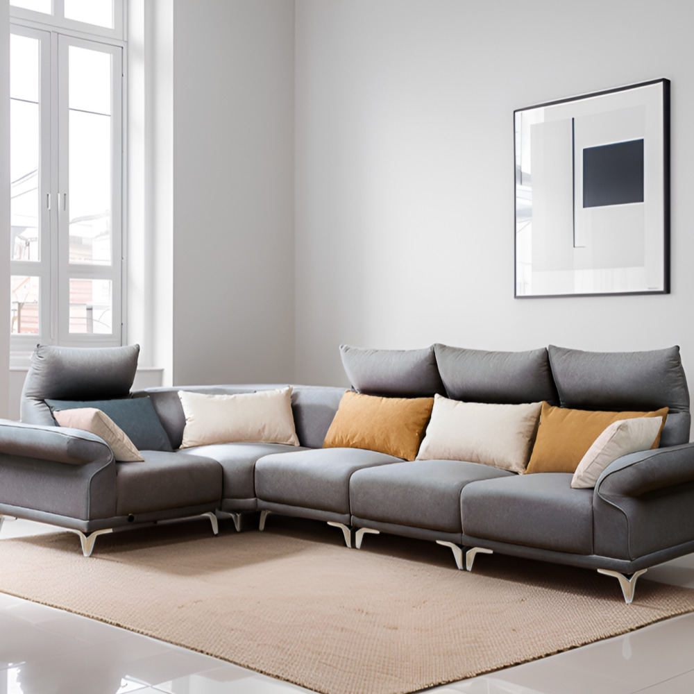 희 코너형소파 다이닝쇼파 라운드 모듈형소파 조야소파 거실모듈 스툴미포함, 그레이, 6인용