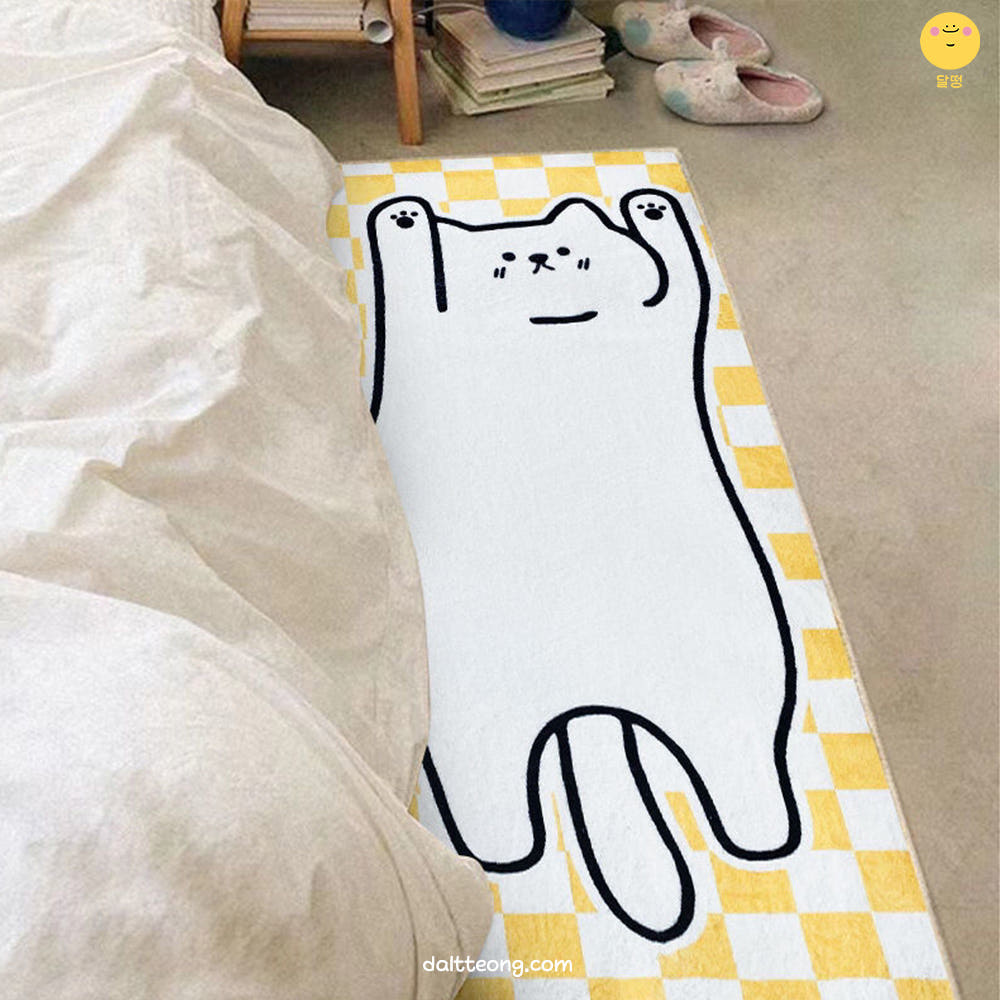 달떵 귀여운 노랑 체커보드 댕댕이 긴러그 침대 침실 카페트 미니 아기방 원룸120x40