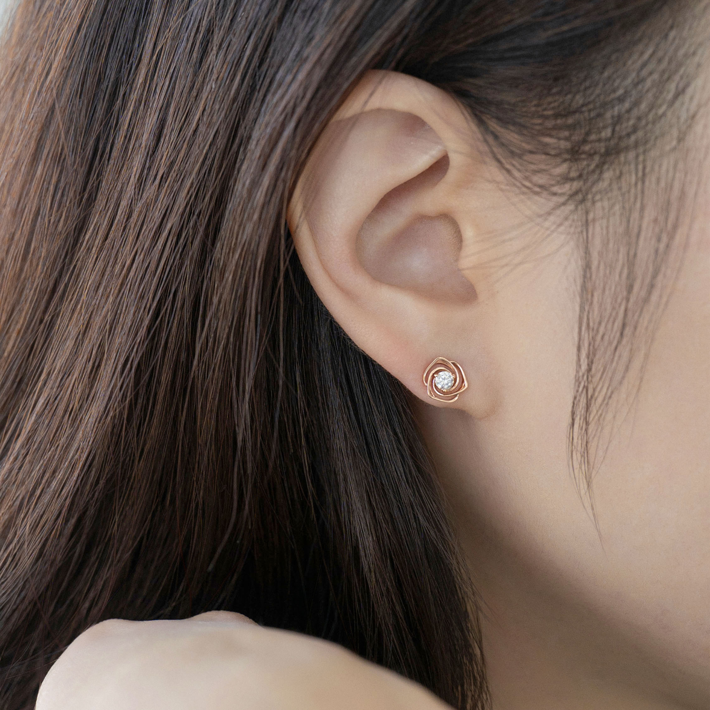 14k 어반로즈 장미 큐빅 귀걸이 로즈골드 데일리 여자 금침 - 상세 이미지 5