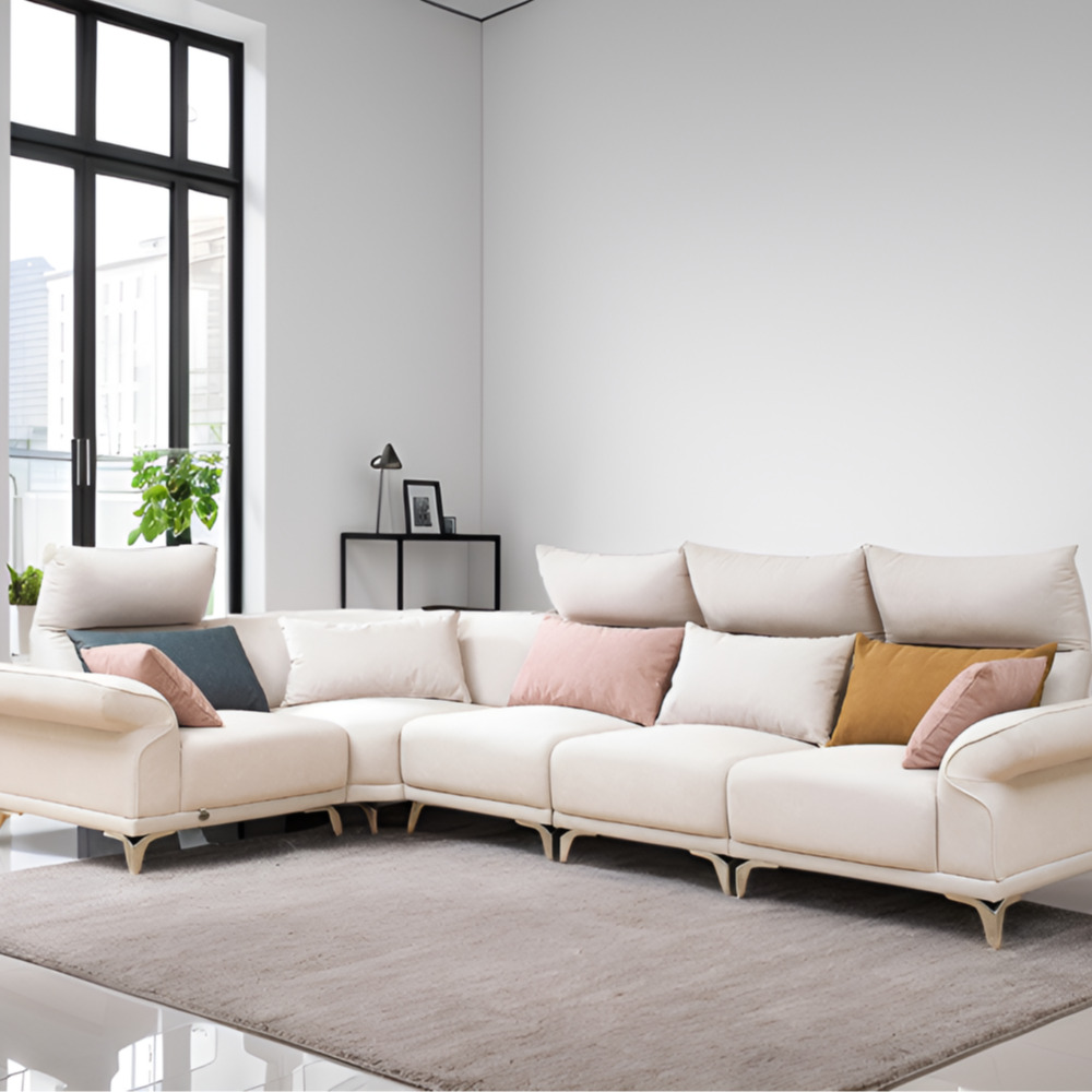 희 코너형소파 다이닝쇼파 라운드 모듈형소파 조야소파 거실모듈 스툴미포함, 베이지, 6인용