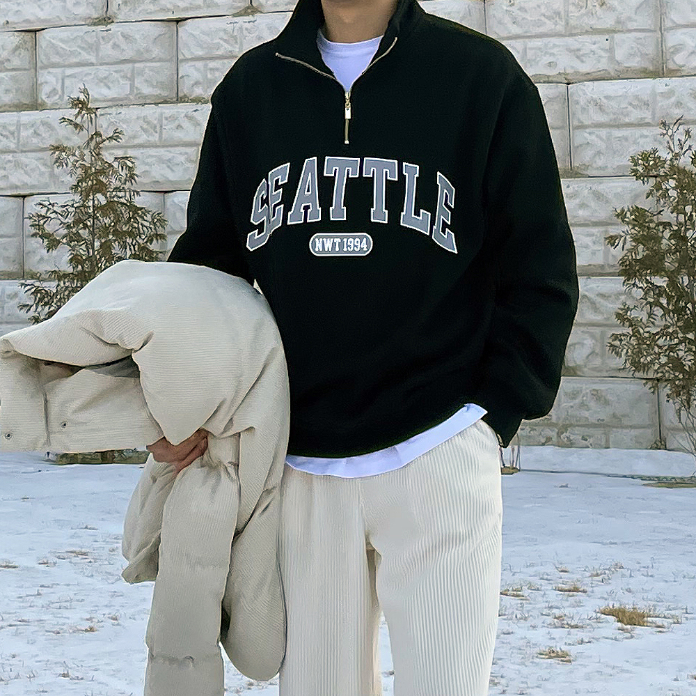 남자 맨투맨 오버핏 아노락 반집업 기모 맨투맨