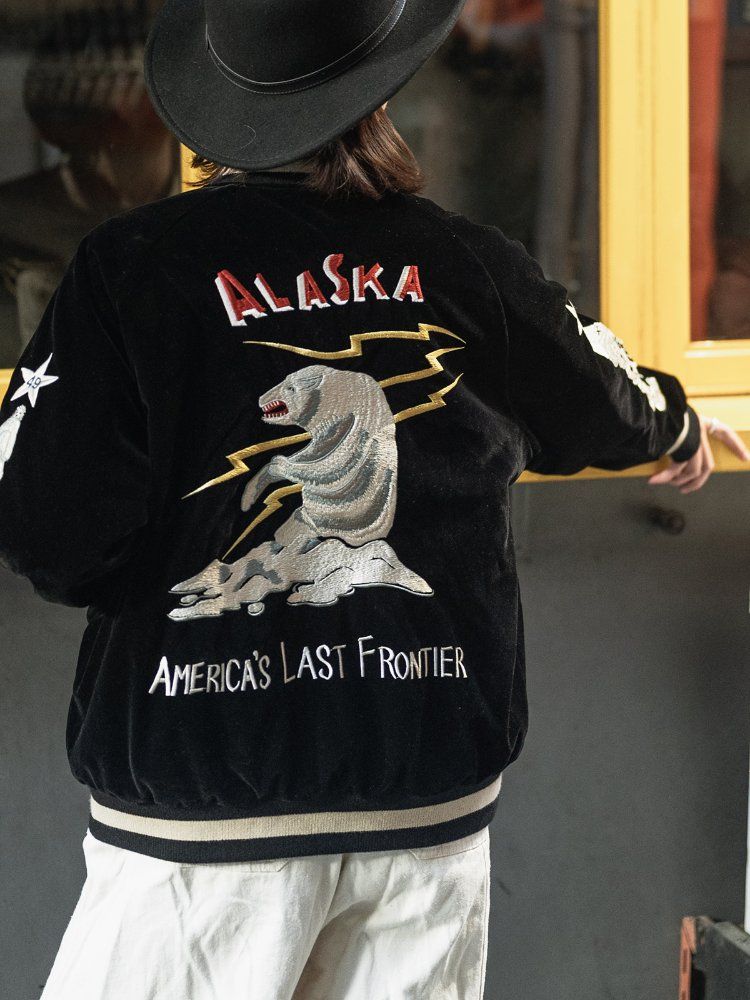 논스탁 수베니어 자켓 알래스카 50년대 자수 리버시블 퀼팅 재킷 ALASKA 요코스카 벨벳 블랙 리버시블 S 36 - 상세 이미지 2