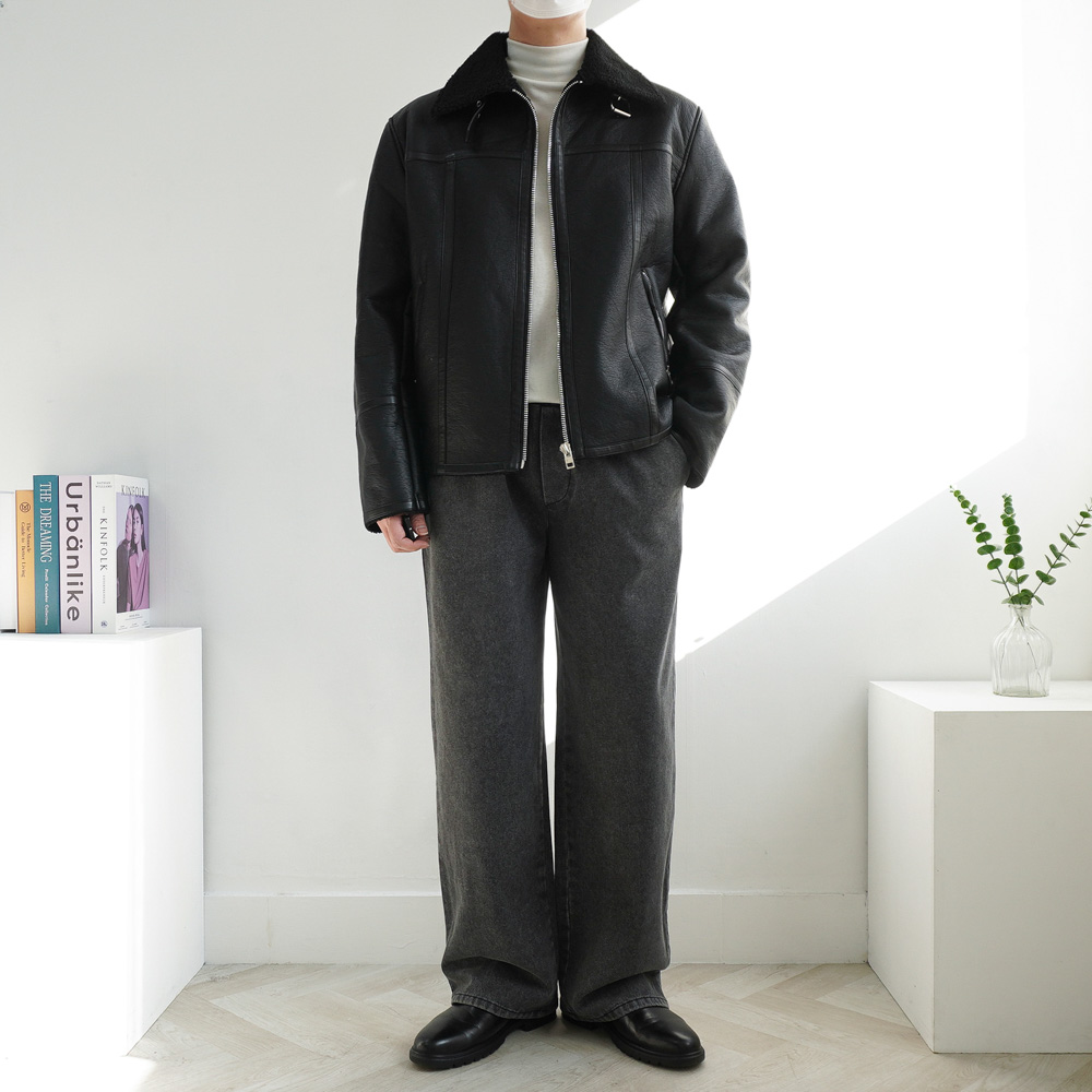 남자 겨울 밴딩 청바지 기모 워싱 루즈핏 세미와이드 데님팬츠 2color 이미지 7