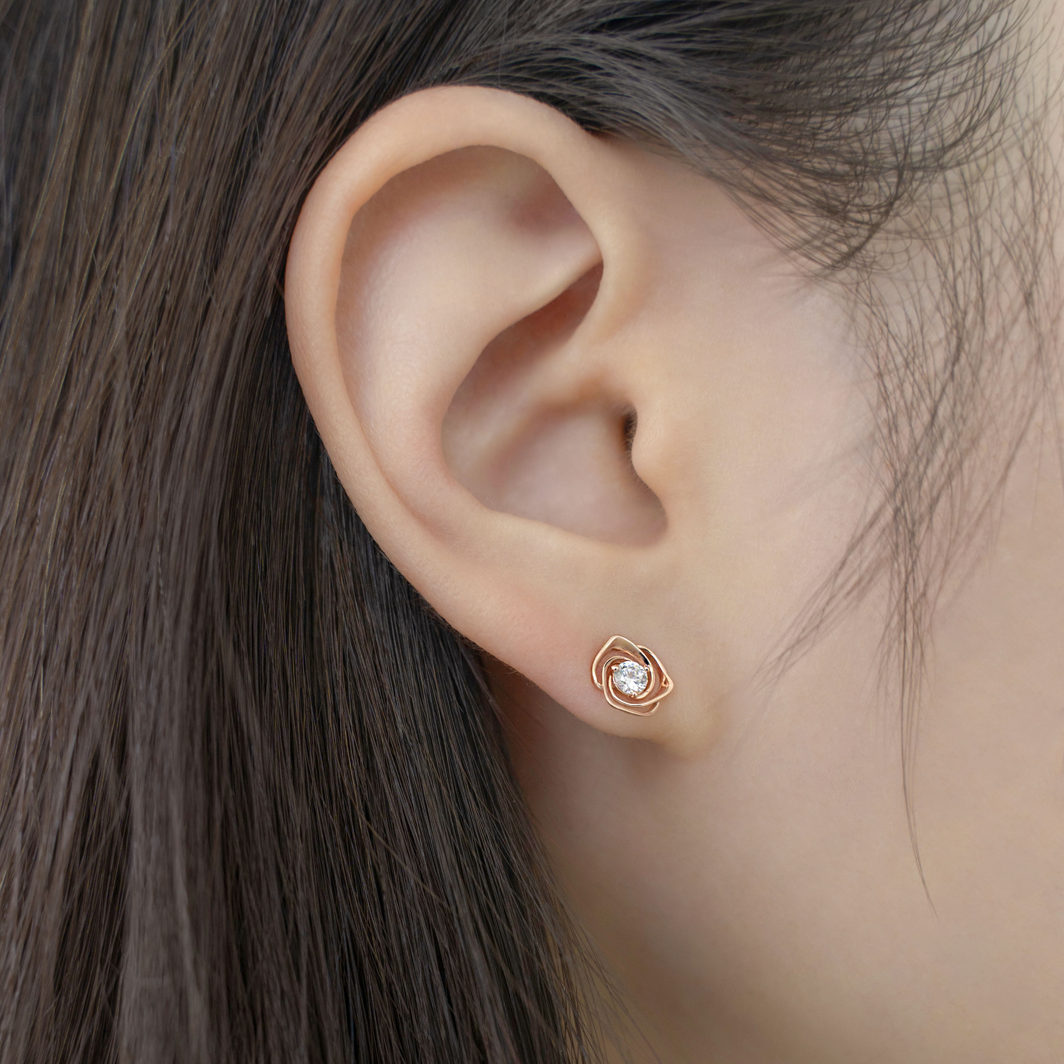 14k 어반로즈 장미 큐빅 귀걸이 로즈골드 데일리 여자 금침 - 상세 이미지 4