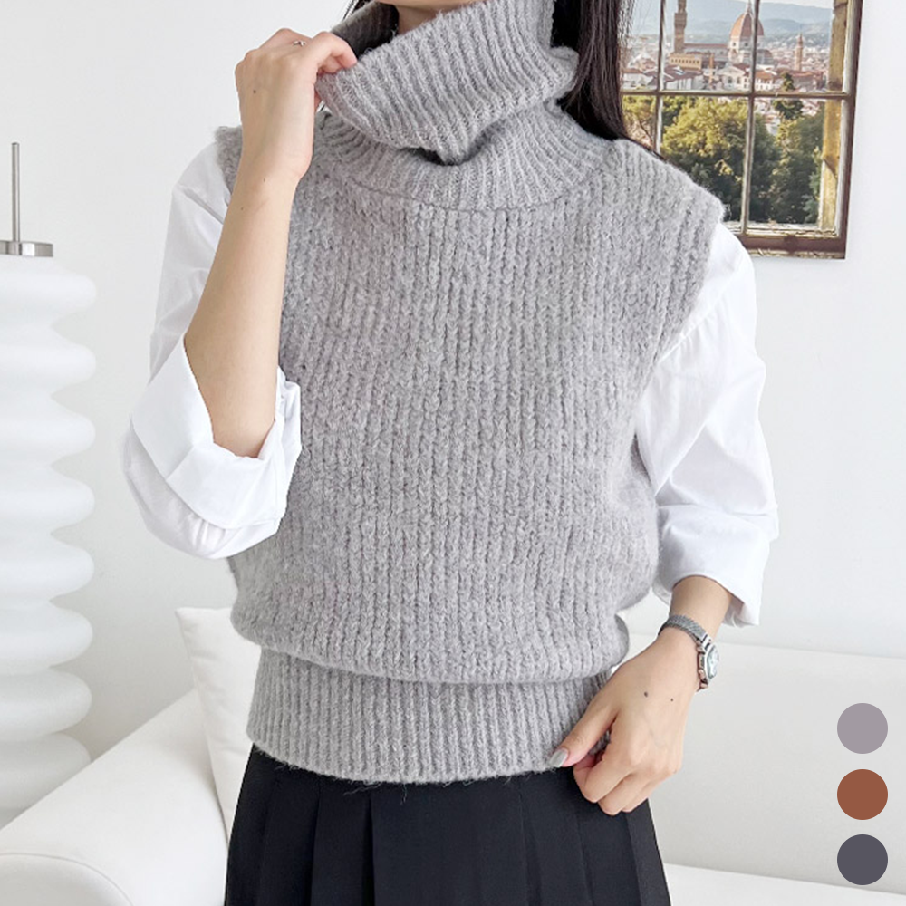 폴라니트조끼 터틀넥 목폴라 폴라 여성 니트 레이어드 베스트
