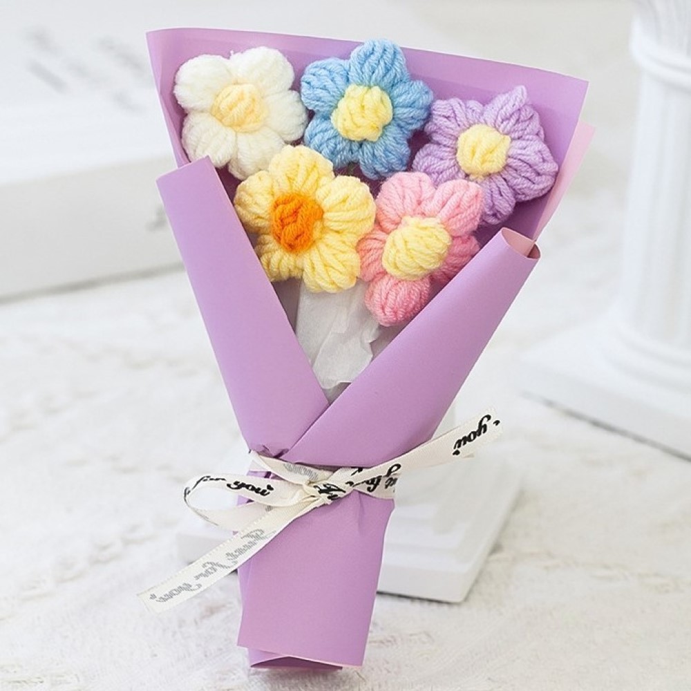 다섯송이 뜨개 미니 꽃다발 5color 니트 꽃 조화 졸업식 입학식 어린이집 유치원 - 상품 이미지