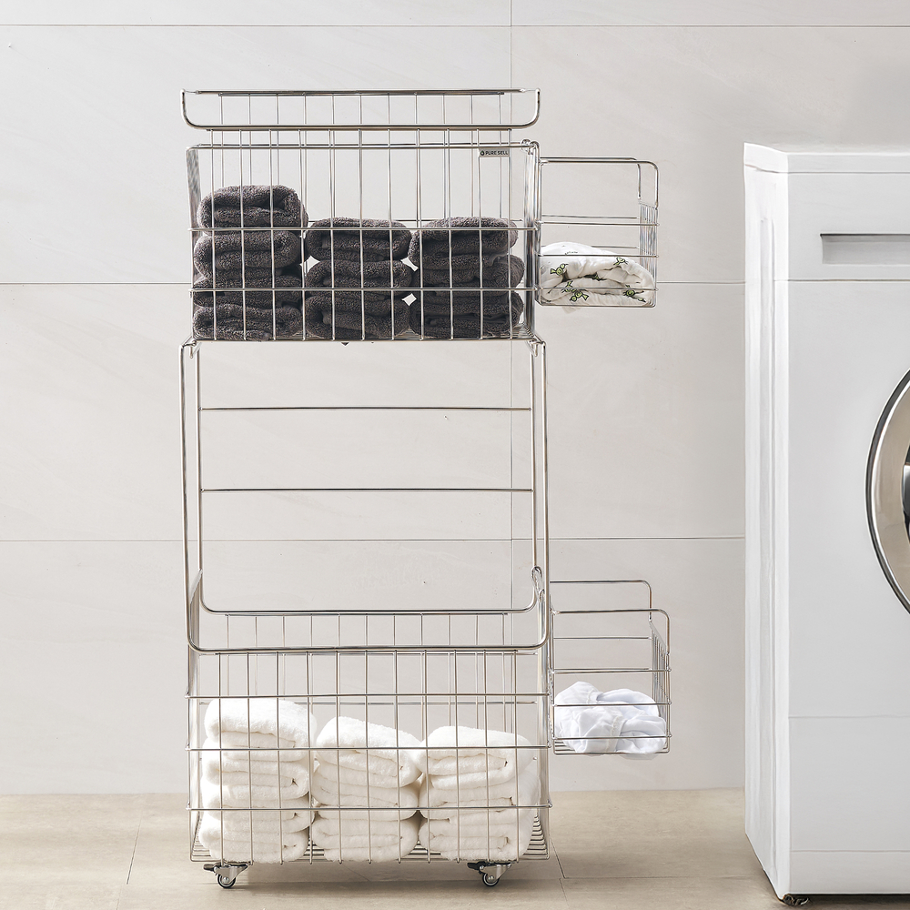 퓨어셀 304 올스텐 이동식 대용량 세탁 빨래바구니 2단