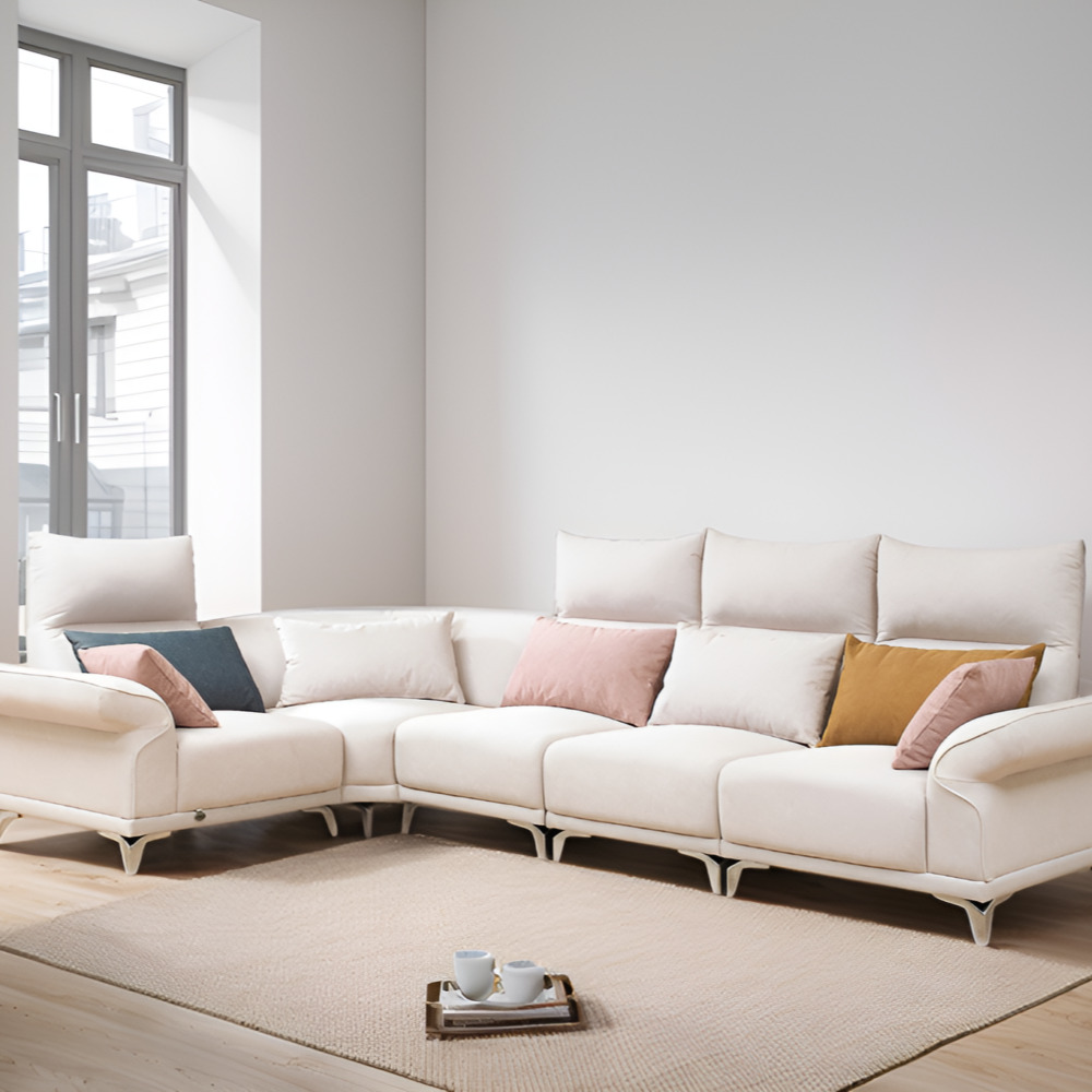 희 코너형소파 다이닝쇼파 라운드 모듈형소파 조야소파 거실모듈 스툴미포함, 베이지, 6인용