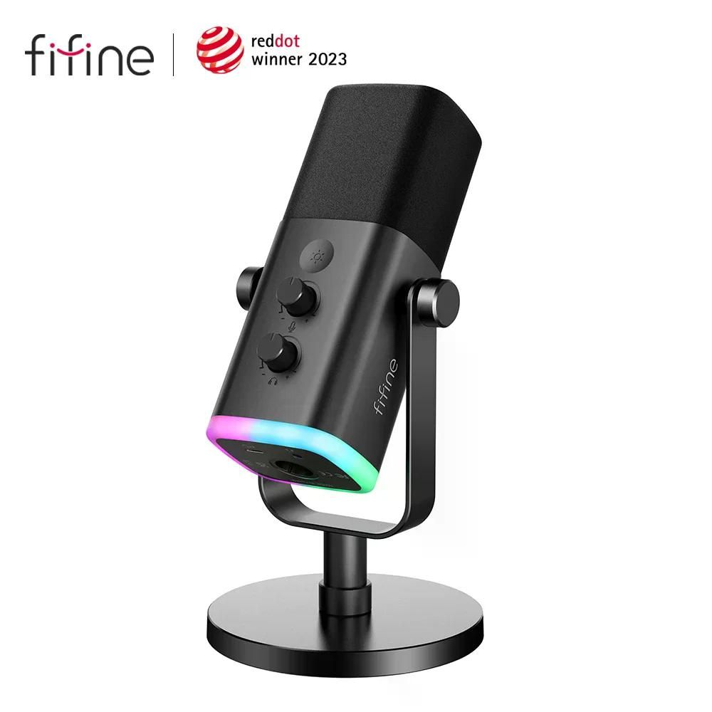 FIFINE USB/XLR 마이크 터치 무음 버튼 헤드폰 잭 I/O제어 스튜디오 방송용 AM8W ONE - 메인 이미지