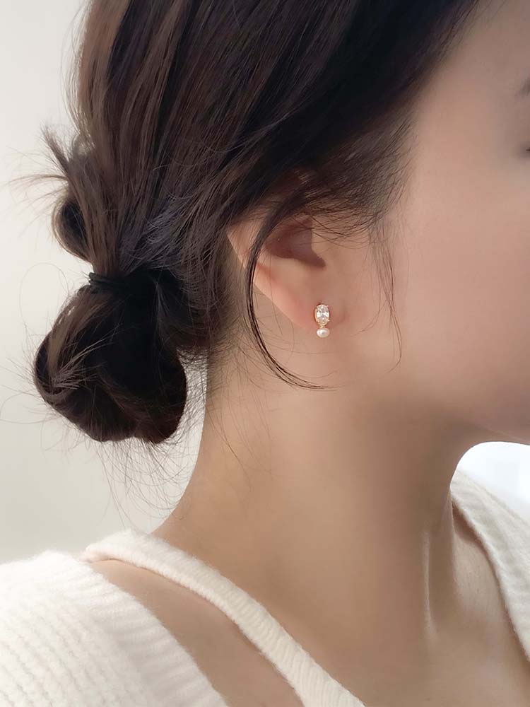 [무배] 셀프러브 오벌 크리스탈 이어링 - 925실버 클래식 담수진주 큐빅 천연진주귀걸이 이미지 7