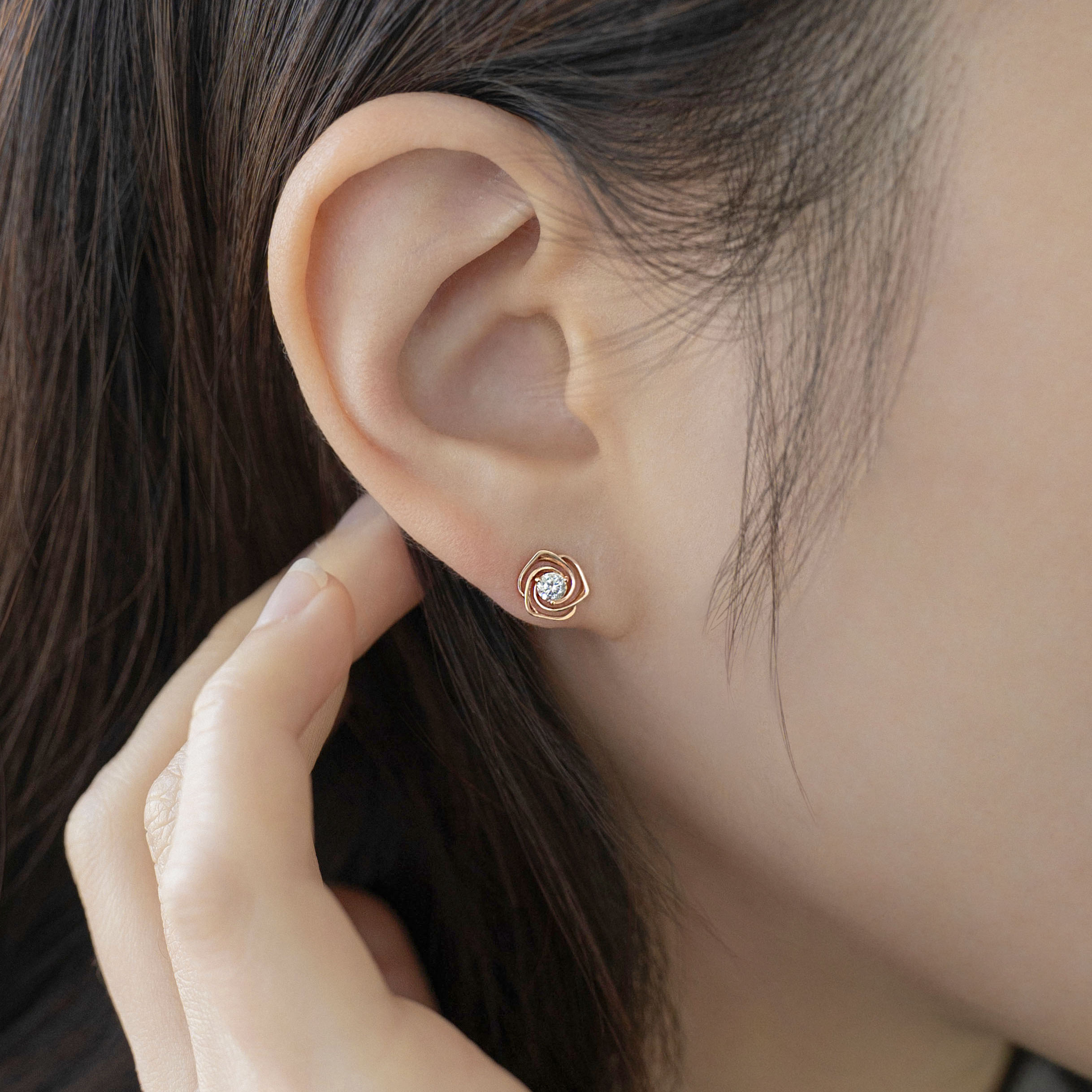 14k 어반로즈 장미 큐빅 귀걸이 로즈골드 데일리 여자 금침 - 상세 이미지 2
