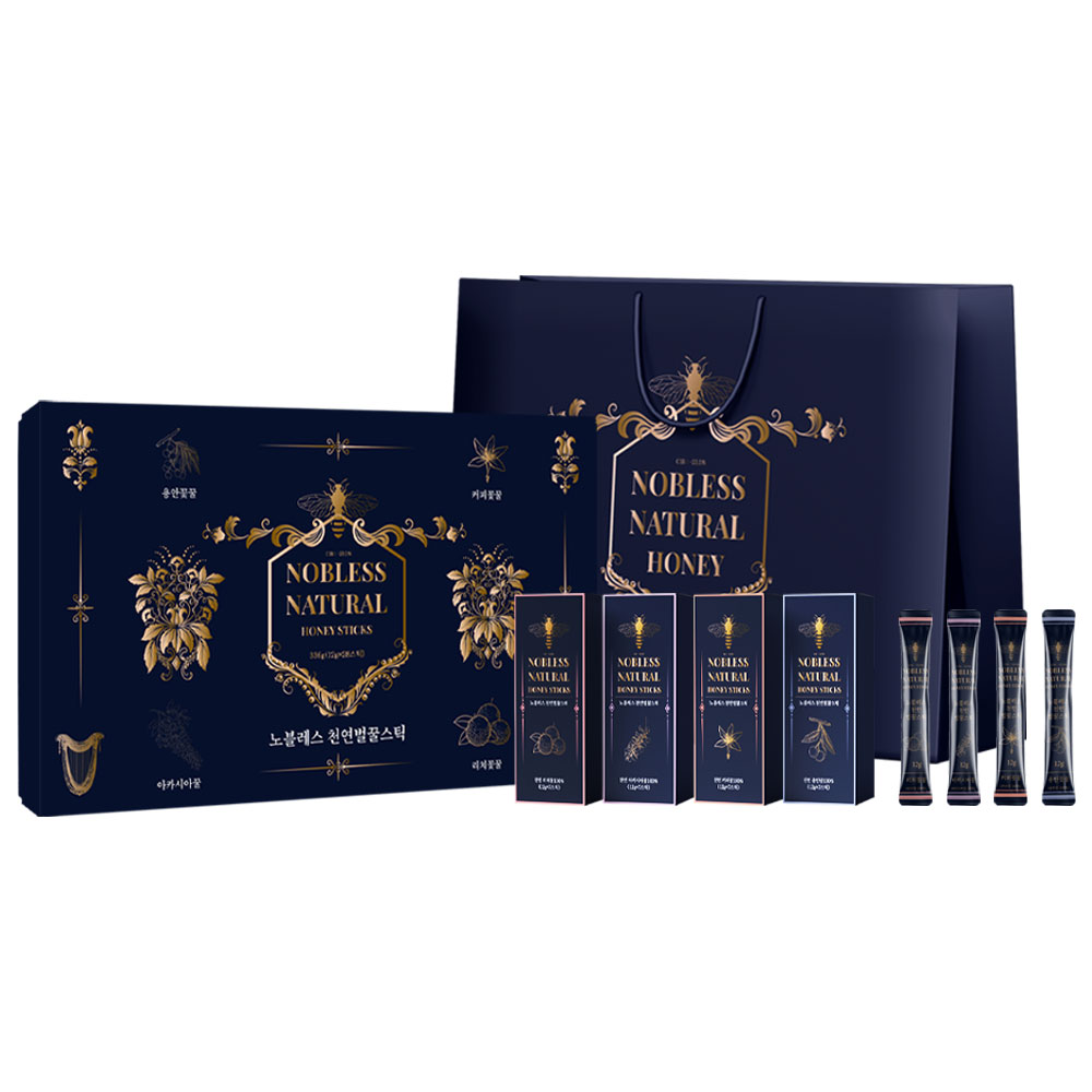 노블레스 천연 벌꿀 스틱 꿀 선물 4종세트 아카시아 커피 리치 용안