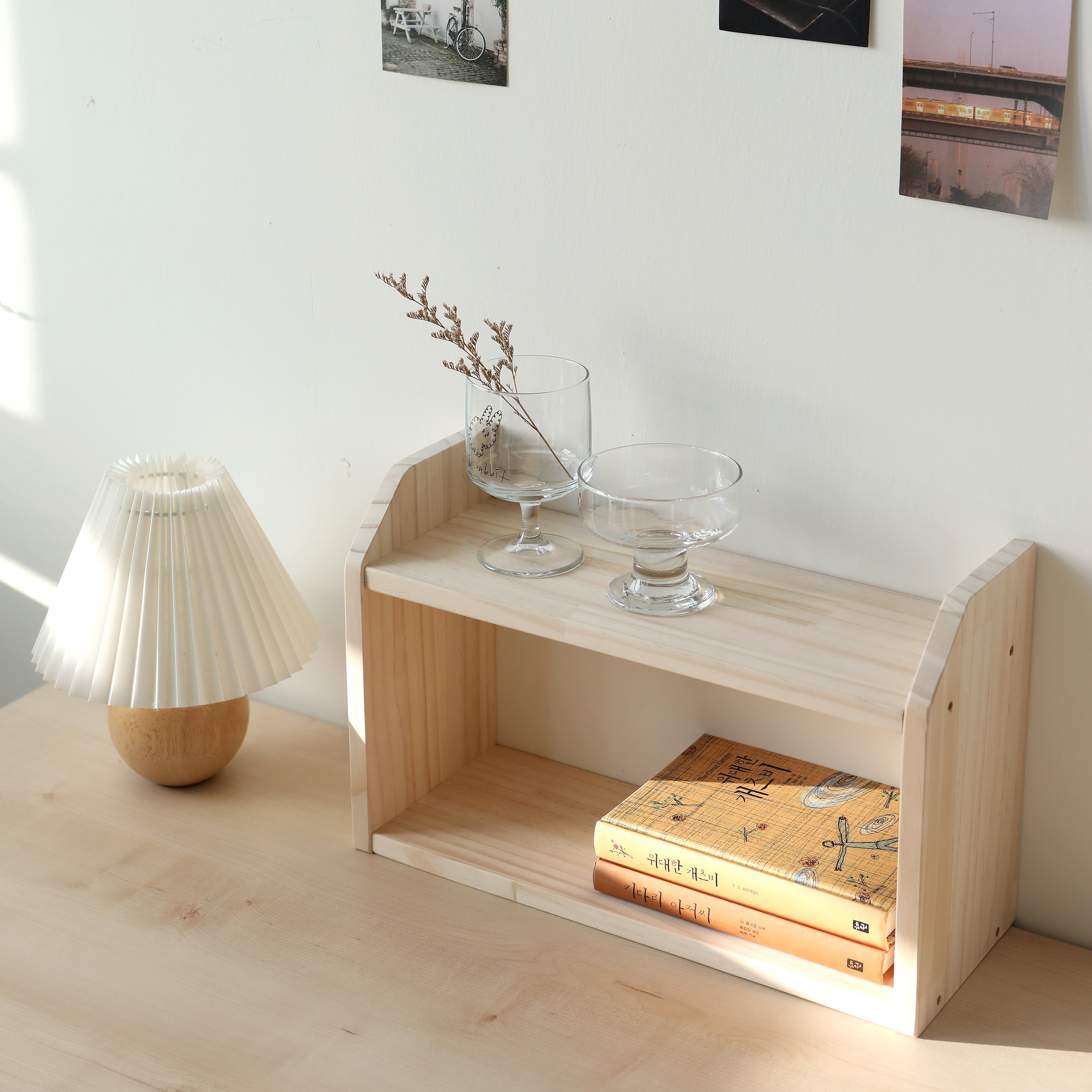주방 미니 식탁선반 벽걸이 원목 홈카페 다용도 수납 내추럴 2단선반 B400 120