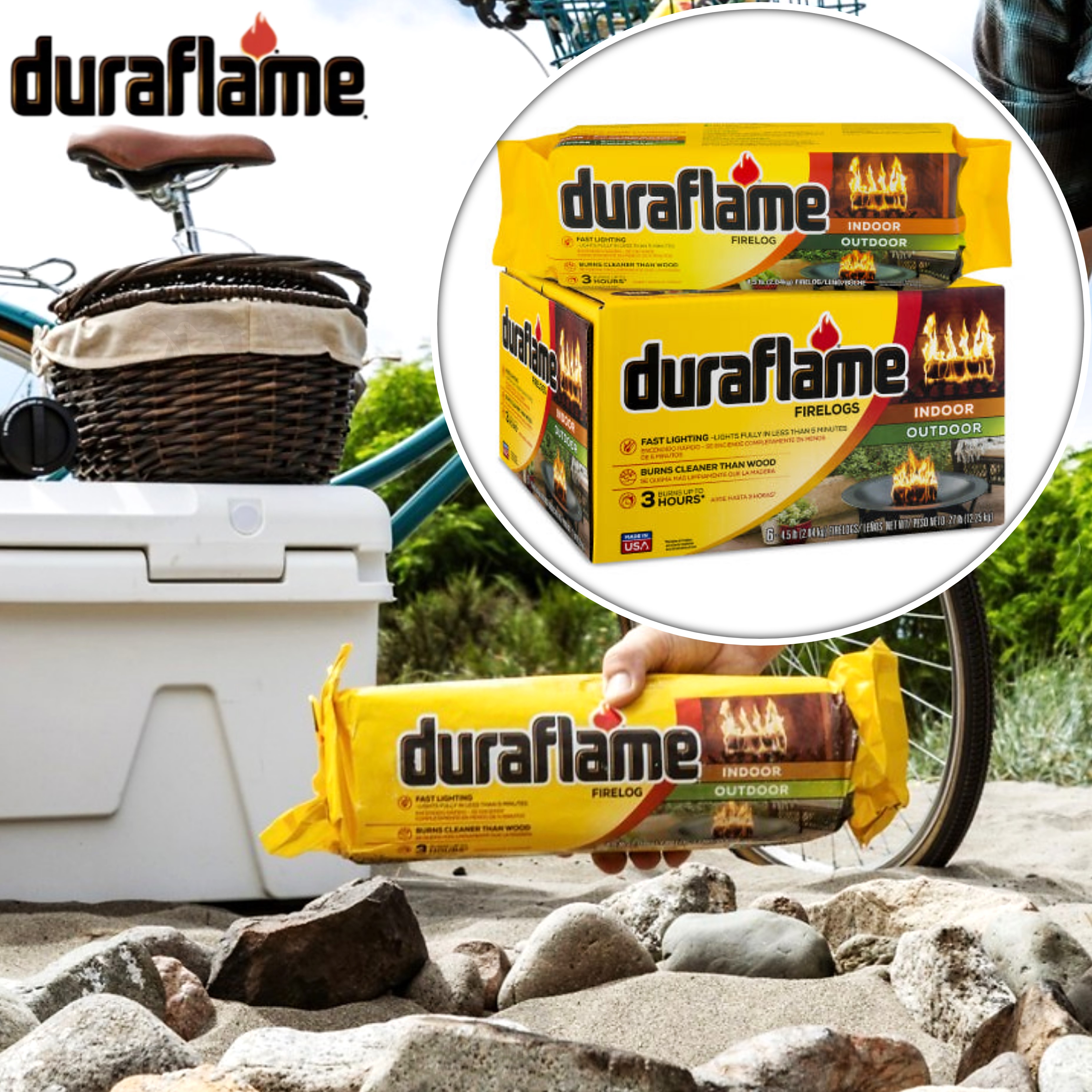 듀라프레임 장작 파이어로그 인아웃 압축장작 캠핑 땔감 3시간용1박스6개입