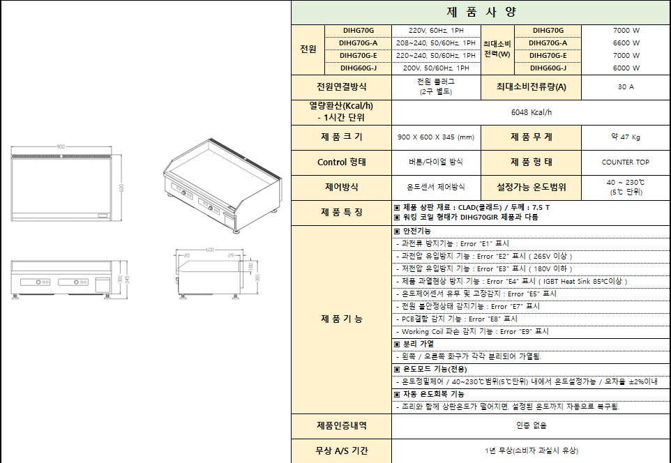 디포 그리들 2구 인덕션그리들 전기 부침기 업소용 900 고화력 영업용 식당 스마트 7KW