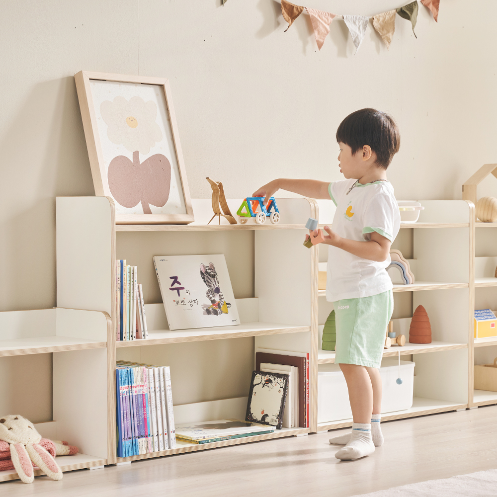 [국내생산 E0등급] 꽁떼떼 포레 교구장 아기 책장 키즈 어린이 전면책장 800, 2단, 화이트