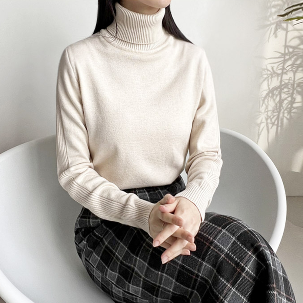 목티니트 베이지색 목폴라 터틀넥 이너 여성 폴라티 폴라 - 상품 이미지