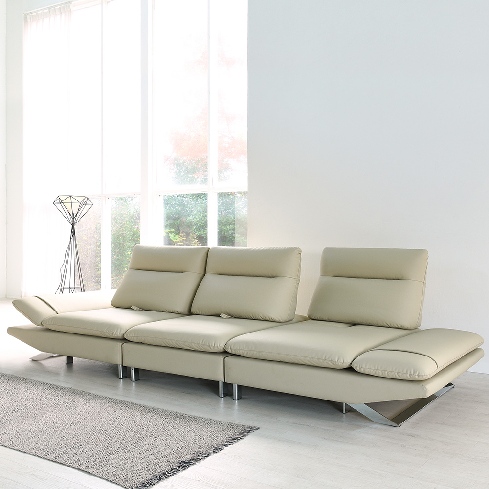 스코나 브레스 실리콘레더 가죽 좌방석 확장 스윙 소파 스툴미포함, 베이지, 4인용