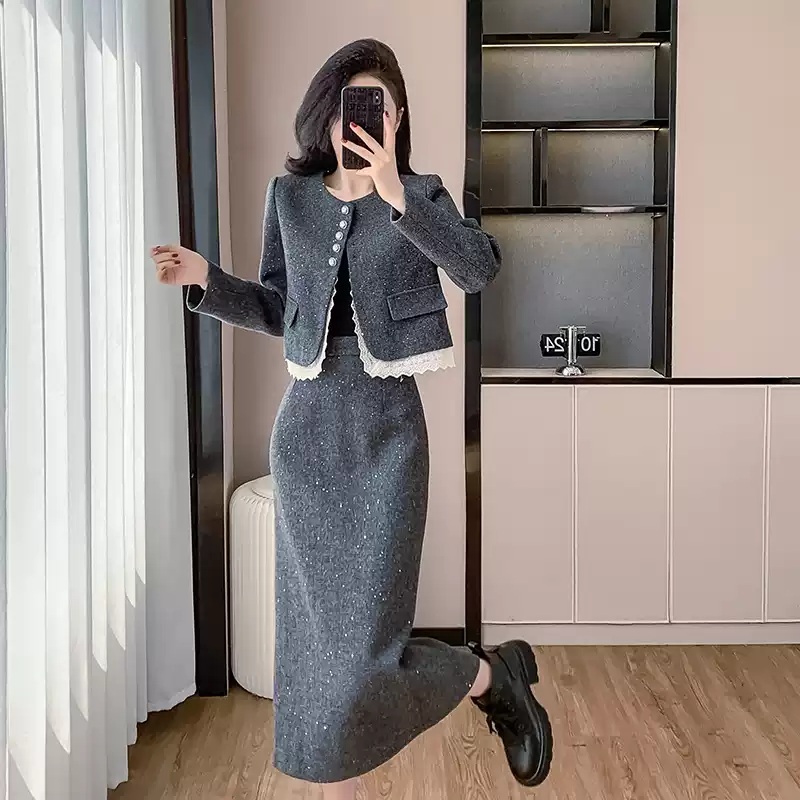레이스 투피스 정장세트 (자켓+롱스커트) - 상세 이미지 5