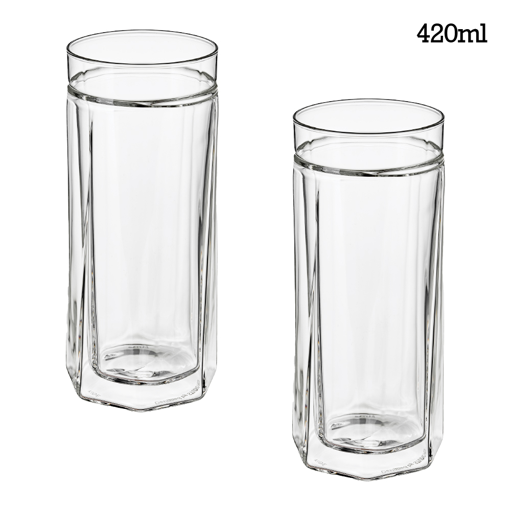 키데 글라스 더블월 선물 집들이 카페 이중 내열 유리 잔 컵 420ml, 2개, 크리스탈 클리어
