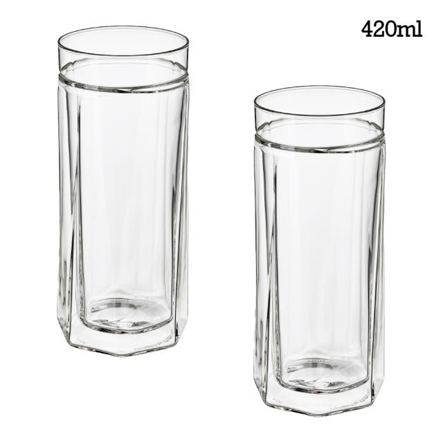 피른 키데 글라스 더블월 이중 내열 커피 잔 유리컵 420ml, 2개, 크리스탈 클리어