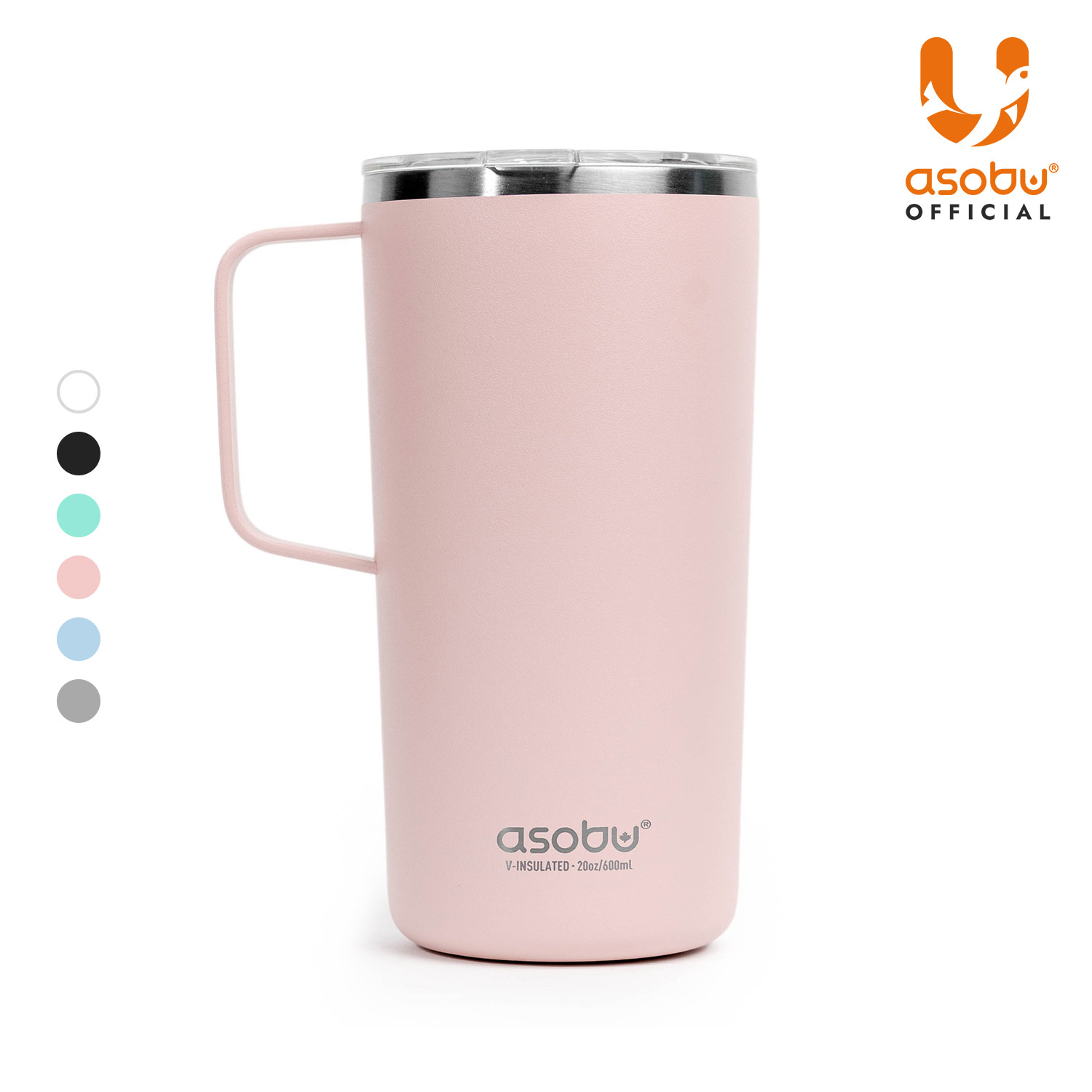 아소부 스텐 세라믹 진공 보온보냉 타워 머그컵 600ml, 핑크