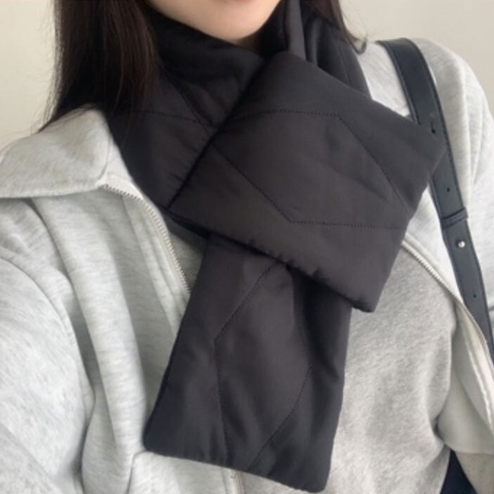 여성패딩목도리 남성숏머플러 경량목도리 겨울 단색 아이보리무늬 이미지 6