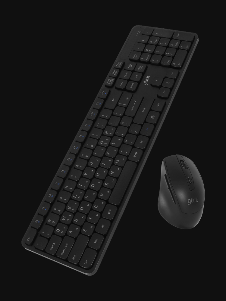 지클릭커 오피스프로 WMK70 사일런스L 무소음 인체공학 무선 키보드 마우스 세트 블랙