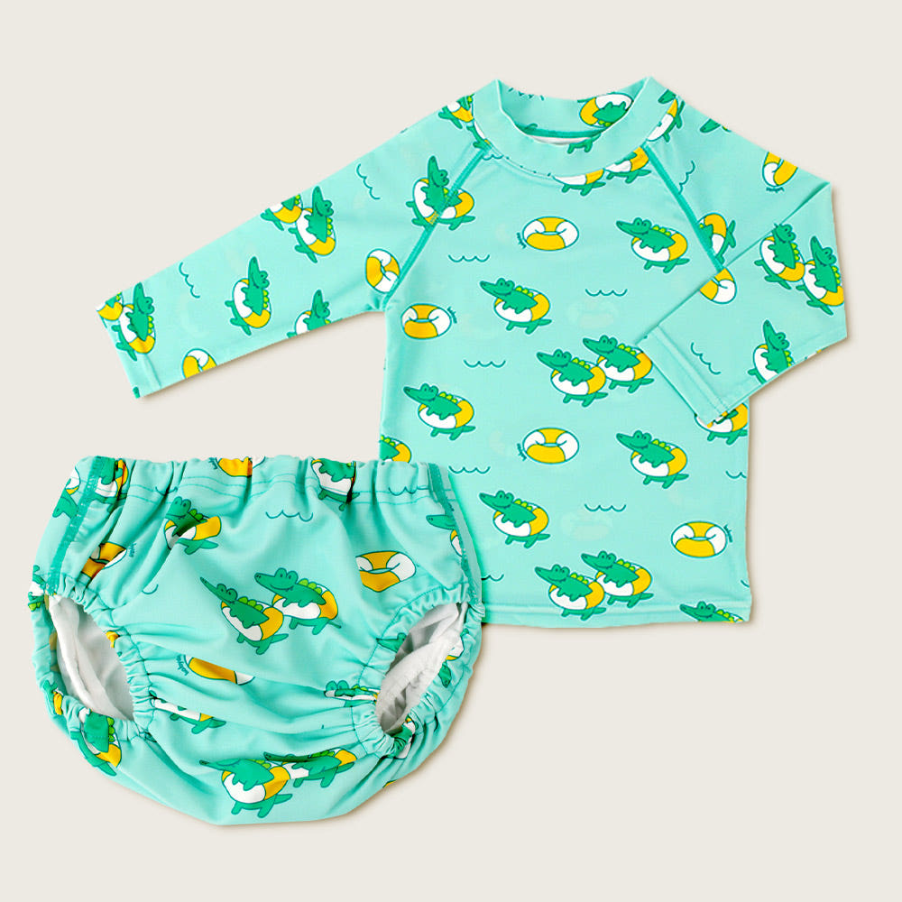 베이비앙 국내산 무형광 유아 키즈 래쉬가드 아기수영복 2종세트(상의+하의) (팬티or팬츠 택1)