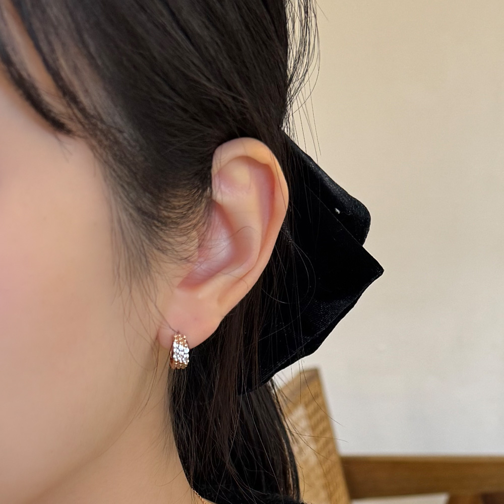 에띠 볼 큐빅 밀그레인 원터치 귀걸이 데일리 여자 친구 생일 선물 14K 18K - 메인 이미지
