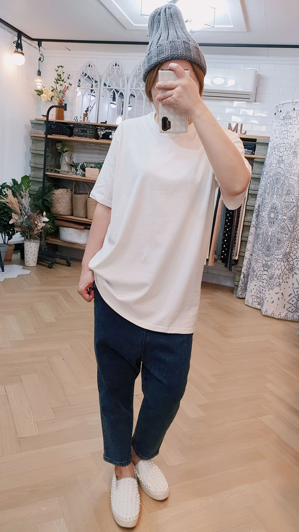 (무배) 라운드 반소매 면 이너 티셔츠 - 상세 이미지 2