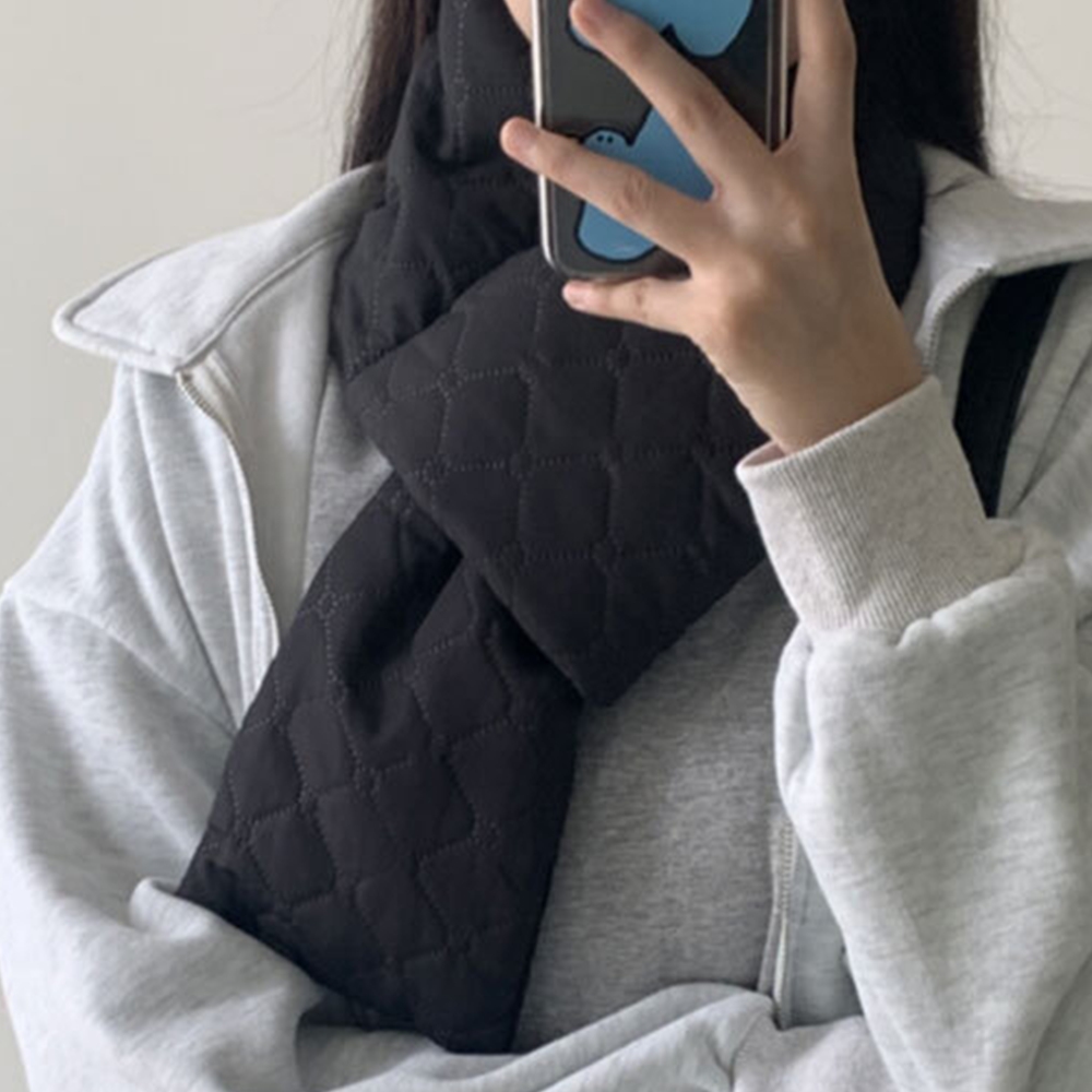여성패딩목도리 남성숏머플러 경량목도리 겨울 단색 아이보리무늬 이미지 8
