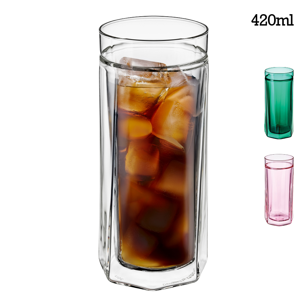 키데 글라스 더블월 선물 집들이 카페 이중 내열 유리 잔 컵 420ml, 1개, 크리스탈 클리어