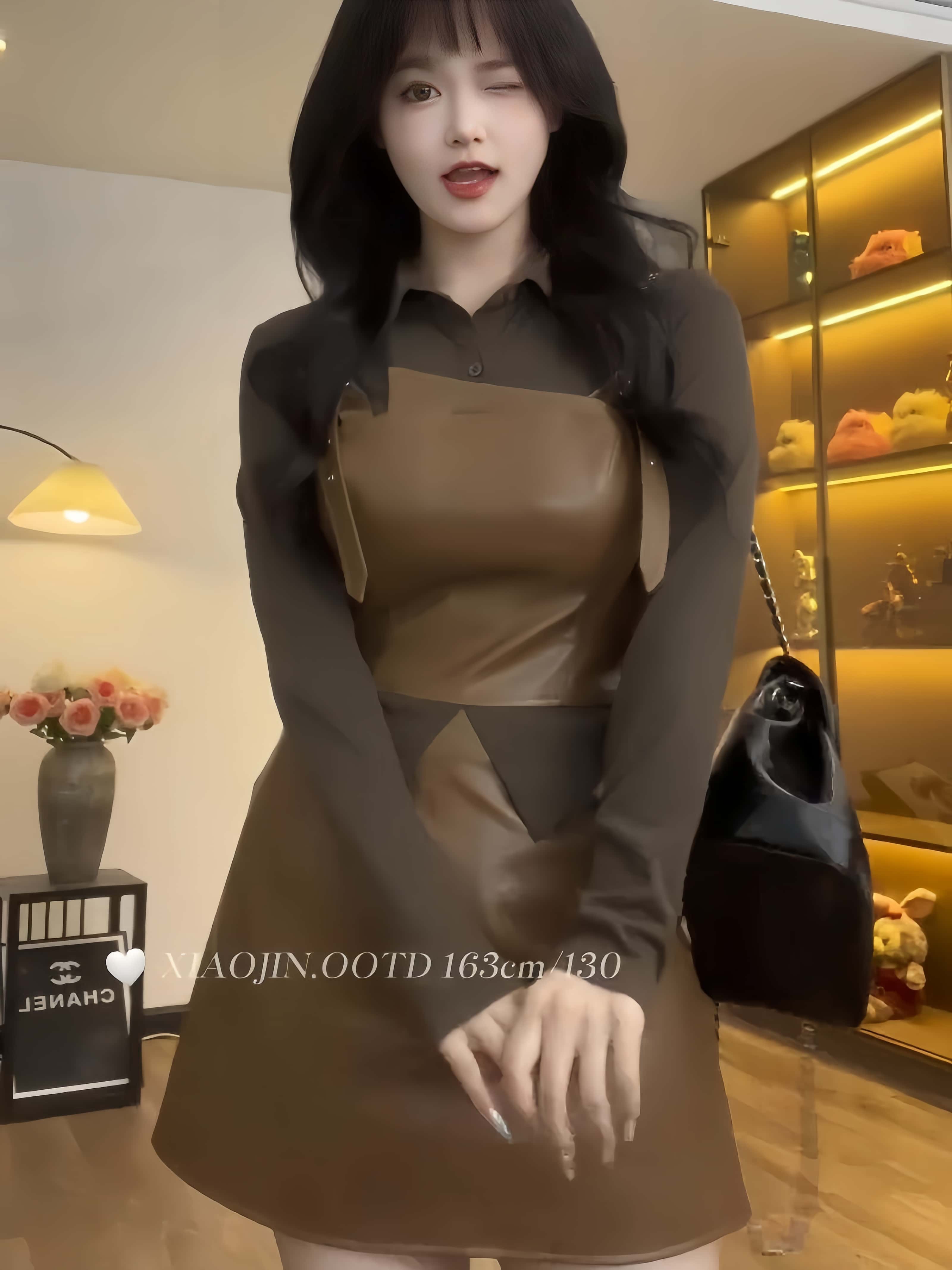 마이야르 슬림핏 레이어드 셔츠 가죽 원피스 투피스 - 메인 이미지
