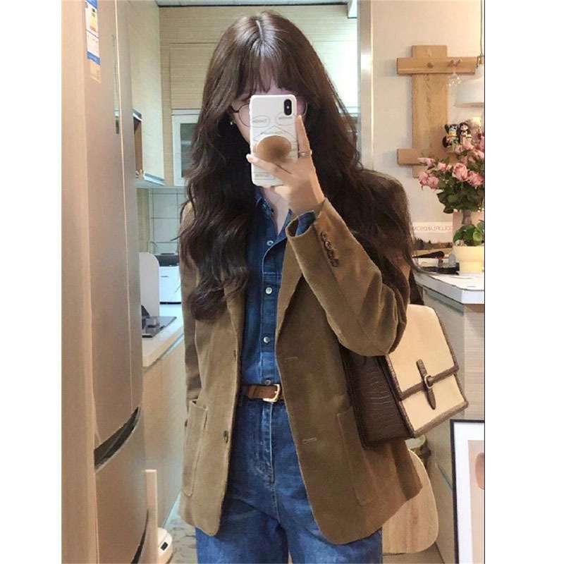 2025 봄 가을 코듀로이 골덴 자켓 레트로풍 - 상품 이미지