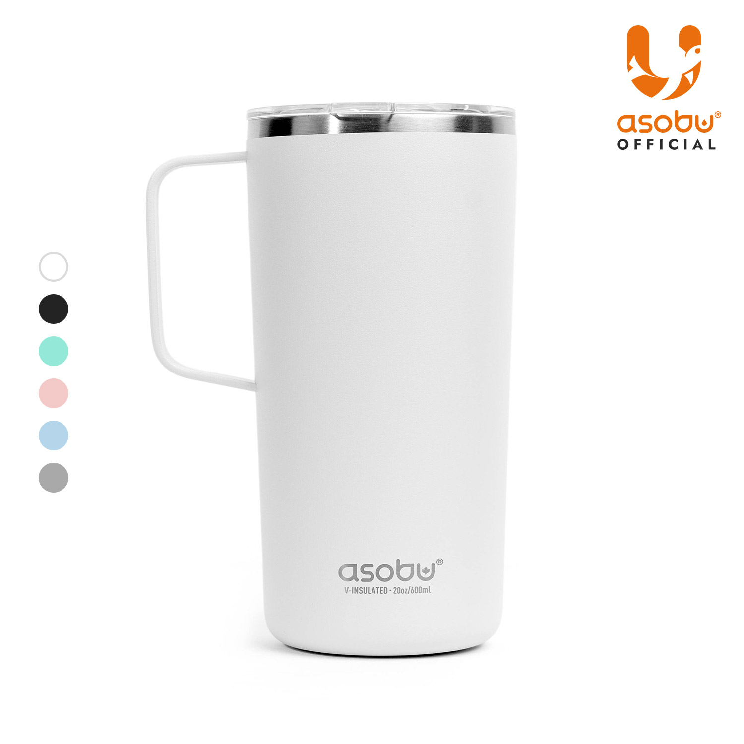 아소부 스텐 세라믹 진공 보온보냉 타워 머그컵 600ml, 화이트