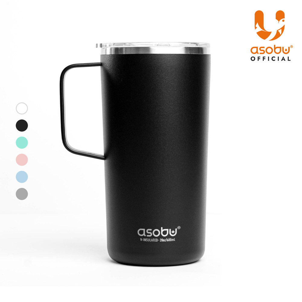 아소부 스텐 세라믹 진공 보온보냉 타워 머그컵 600ml, 블랙