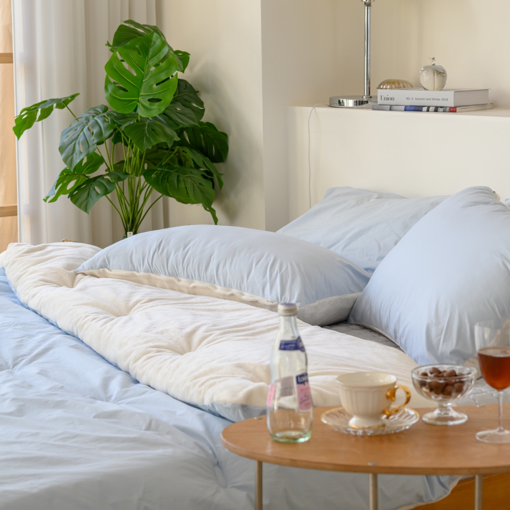 겨울 극세사 이불 두꺼운 호텔식 순면 양면 차렵이불 블루 SS