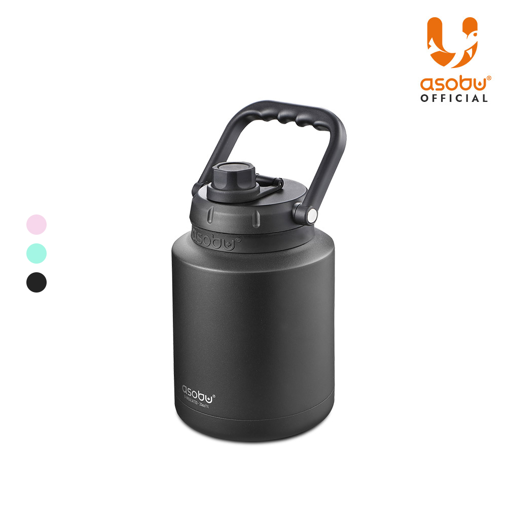 아소부 스테인레스 보온보냉 캠핑 아웃도어 미니 워터저그 1L, 블랙